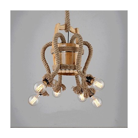 Lampadario rustico a botte in legno e bambù