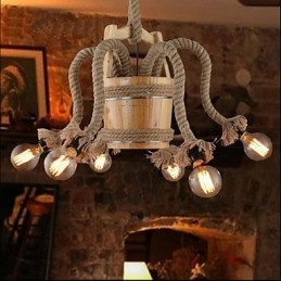 Lampadario rustico a botte in legno e bambù