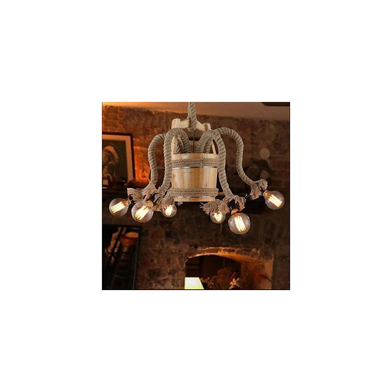 Lampadario rustico a botte in legno e bambù