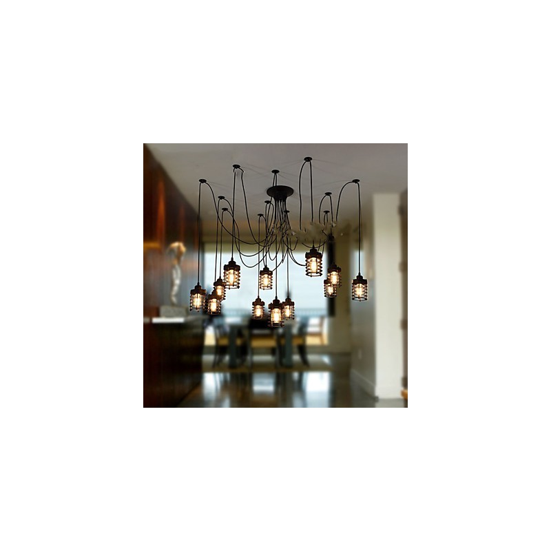Lampadario a sospensione vintage Edison multiplo regolabile in metallo