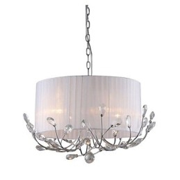 Lampadario moderno in cristallo con paralume in tessuto grigio