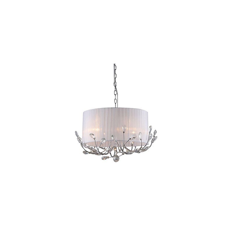 Lampadario moderno in cristallo con paralume in tessuto grigio