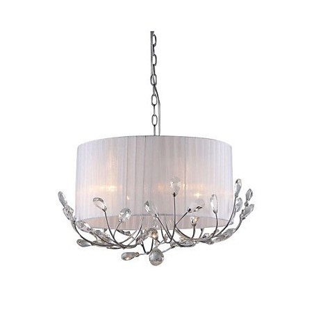 Lampadario moderno in cristallo con paralume in tessuto grigio