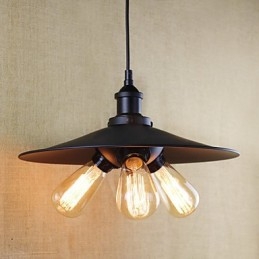Lampada a sospensione vintage retrò country classica in metallo nero, 3 lampadine E26/E27