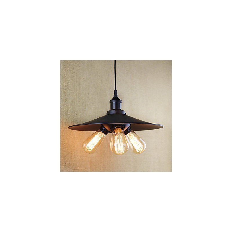 Lampada a sospensione vintage retrò country classica in metallo nero, 3 lampadine E26/E27