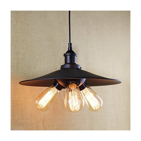 Lampada a sospensione vintage retrò country classica in metallo nero, 3 lampadine E26/E27