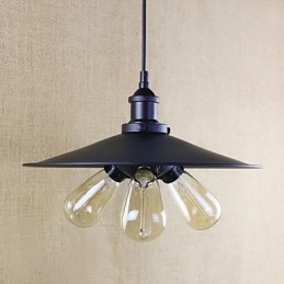 Lampada a sospensione vintage retrò country classica in metallo nero, 3 lampadine E26/E27