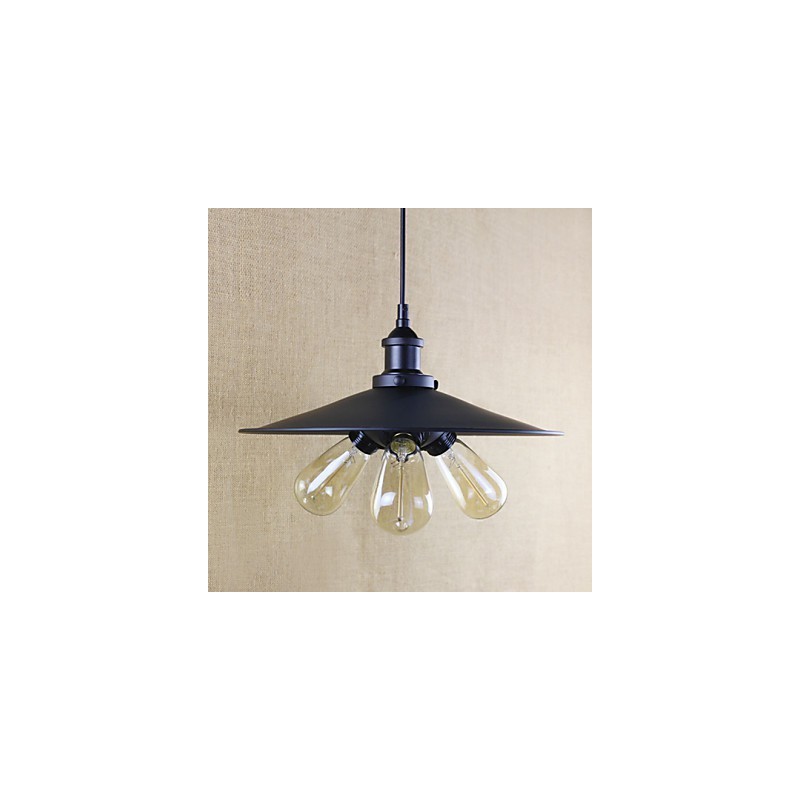 Lampada a sospensione vintage retrò country classica in metallo nero, 3 lampadine E26/E27