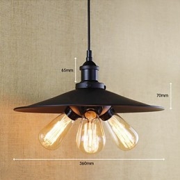 Lampada a sospensione vintage retrò country classica in metallo nero, 3 lampadine E26/E27