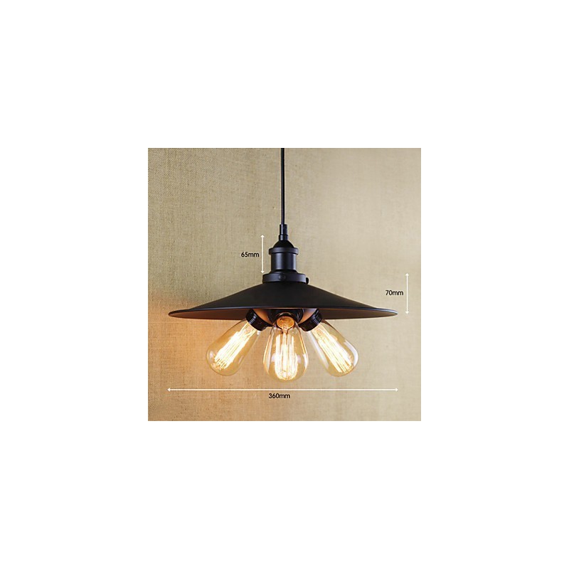 Lampada a sospensione vintage retrò country classica in metallo nero, 3 lampadine E26/E27