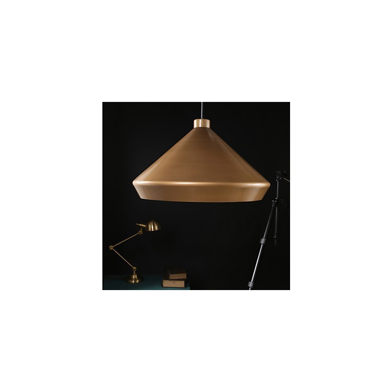 Lampadario a sospensione retrò industriale americano in ottone antico