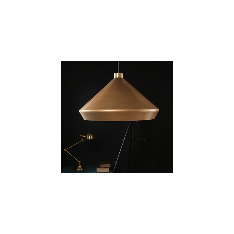 Lampadario a sospensione retrò industriale americano in ottone antico