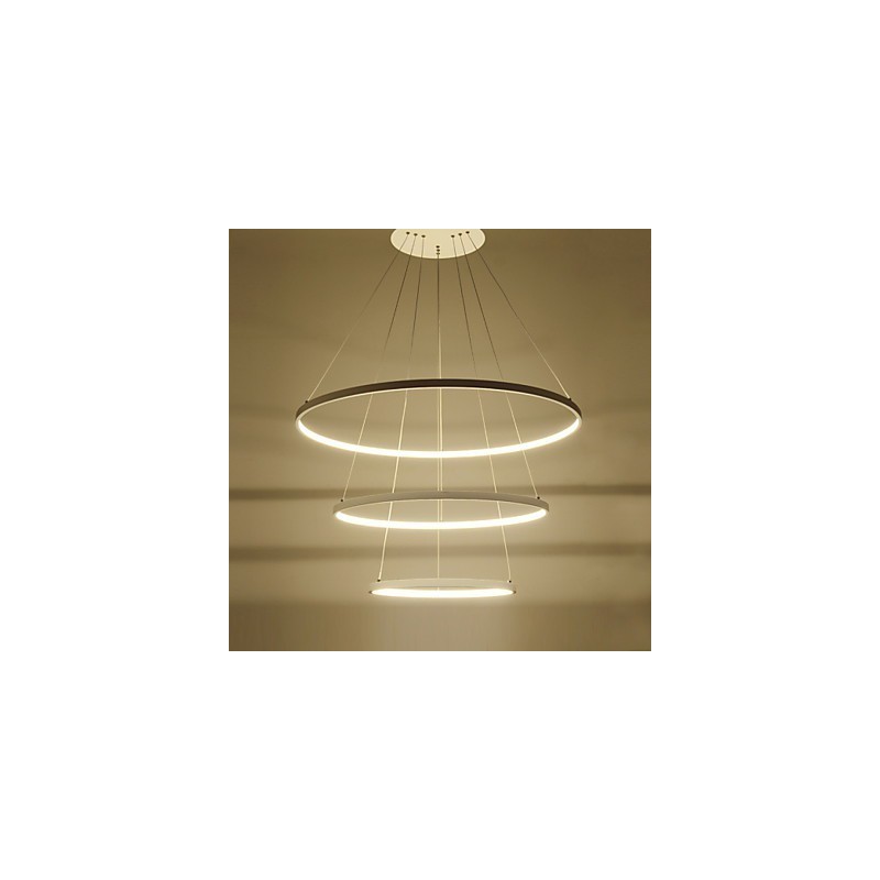 Lampada a sospensione LED moderna a 3 anelli bianca 80+60+40 cm