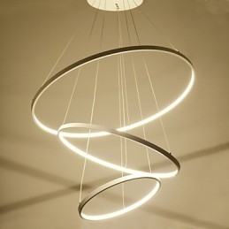 Lampada a sospensione LED moderna a 3 anelli bianca 80+60+40 cm