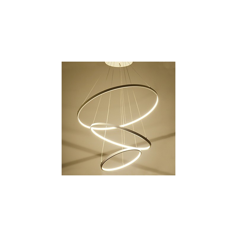 Lampada a sospensione LED moderna a 3 anelli bianca 80+60+40 cm