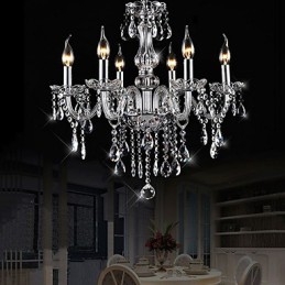 Lampadario classico in cristallo elettroplaccato, 5+ livelli, 6 lampadine E12/E14, trasparente e argento