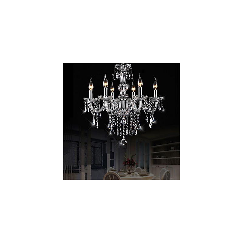 Lampadario classico in cristallo elettroplaccato, 5+ livelli, 6 lampadine E12/E14, trasparente e argento