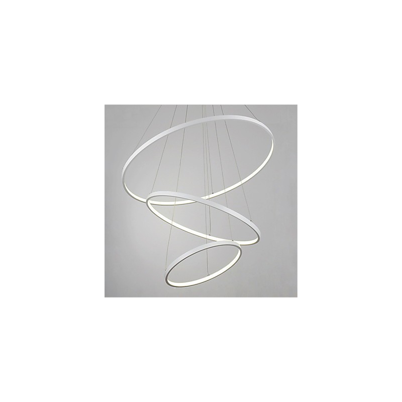 Lampada a sospensione LED moderna a 3 anelli bianca 80+60+40 cm