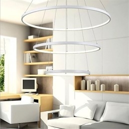 Lampada a sospensione LED moderna a 3 anelli bianca 80+60+40 cm