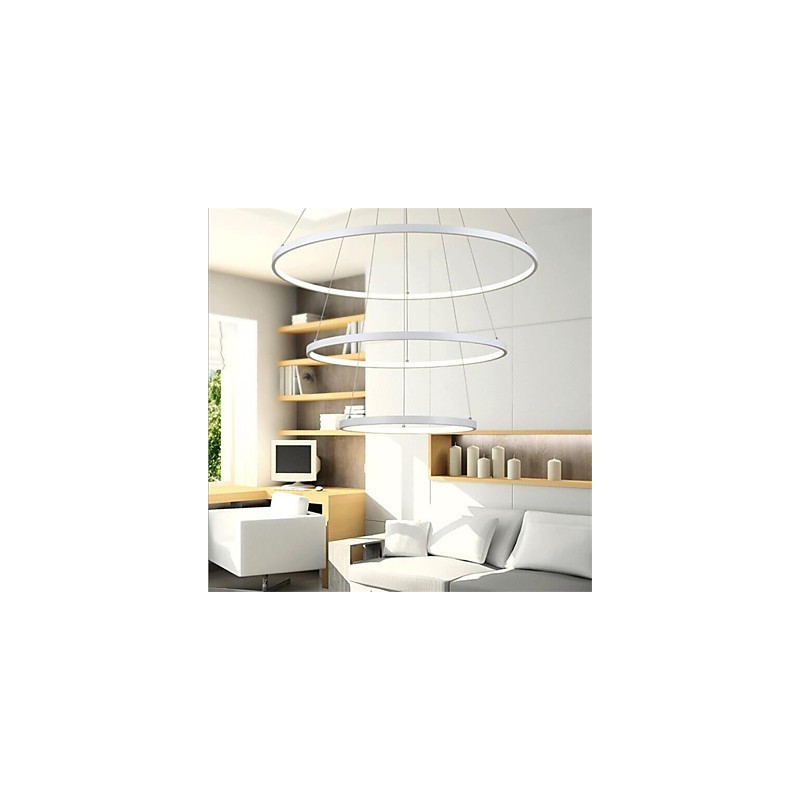 Lampada a sospensione LED moderna a 3 anelli bianca 80+60+40 cm