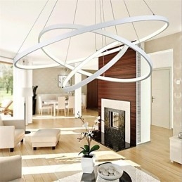 Lampada a sospensione LED moderna a 3 anelli bianca 80+60+40 cm