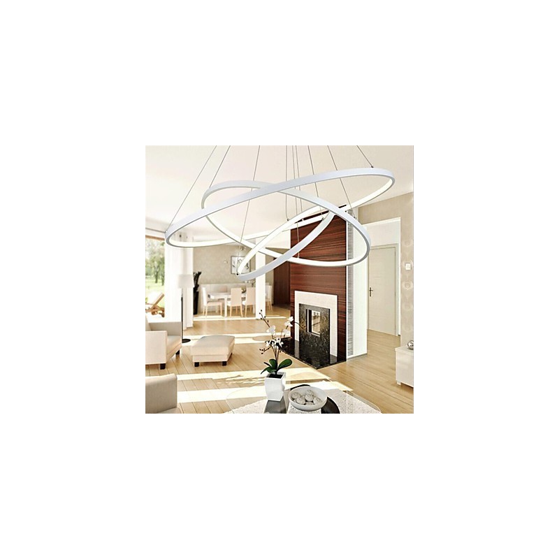 Lampada a sospensione LED moderna a 3 anelli bianca 80+60+40 cm