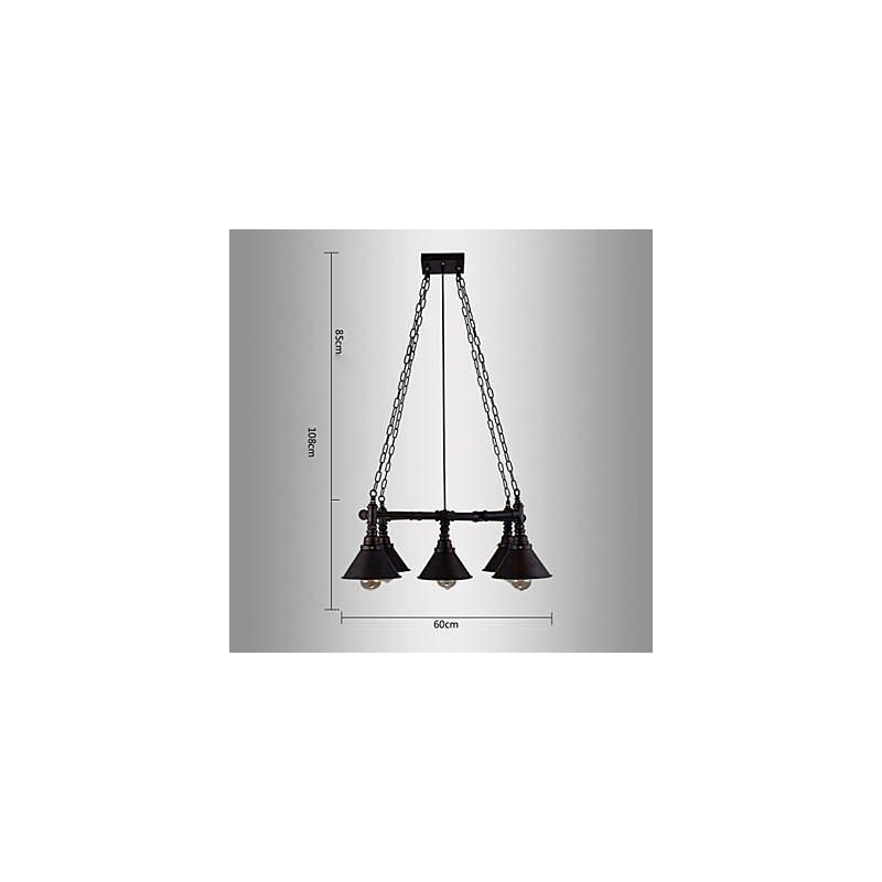 Lampada a sospensione retrò in metallo 5 luci E26/E27 regolabile 600 mm