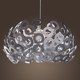 Lampada a sospensione moderna con paralume circolare in metallo argento anodizzato