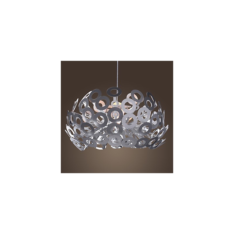 Lampada a sospensione moderna con paralume circolare in metallo argento anodizzato