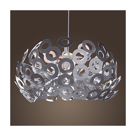 Lampada a sospensione moderna con paralume circolare in metallo argento anodizzato