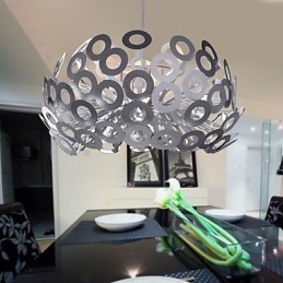 Lampada a sospensione moderna con paralume circolare in metallo argento anodizzato