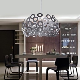 Lampada a sospensione moderna con paralume circolare in metallo argento anodizzato