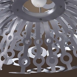 Lampada a sospensione moderna con paralume circolare in metallo argento anodizzato