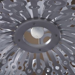 Lampada a sospensione moderna con paralume circolare in metallo argento anodizzato