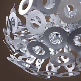 Lampada a sospensione moderna con paralume circolare in metallo argento anodizzato
