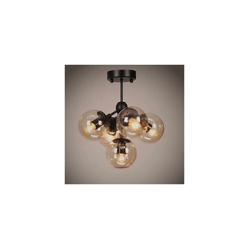 Lampadario retrò 5 luci in metallo nero con sfere in vetro per esterno e garage