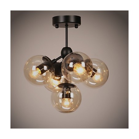 Lampadario retrò 5 luci in metallo nero con sfere in vetro per esterno e garage