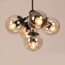 Lampadario retrò 5 luci in metallo nero con sfere in vetro per esterno e garage