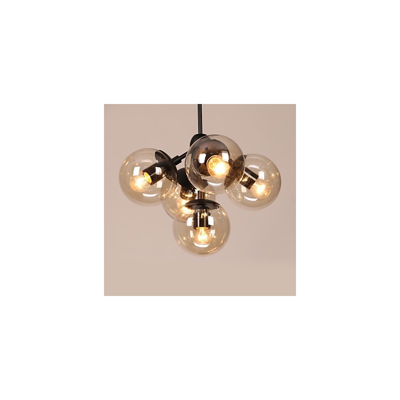 Lampadario retrò 5 luci in metallo nero con sfere in vetro per esterno e garage