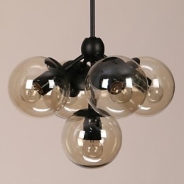 Lampadario retrò 5 luci in metallo nero con sfere in vetro per esterno e garage