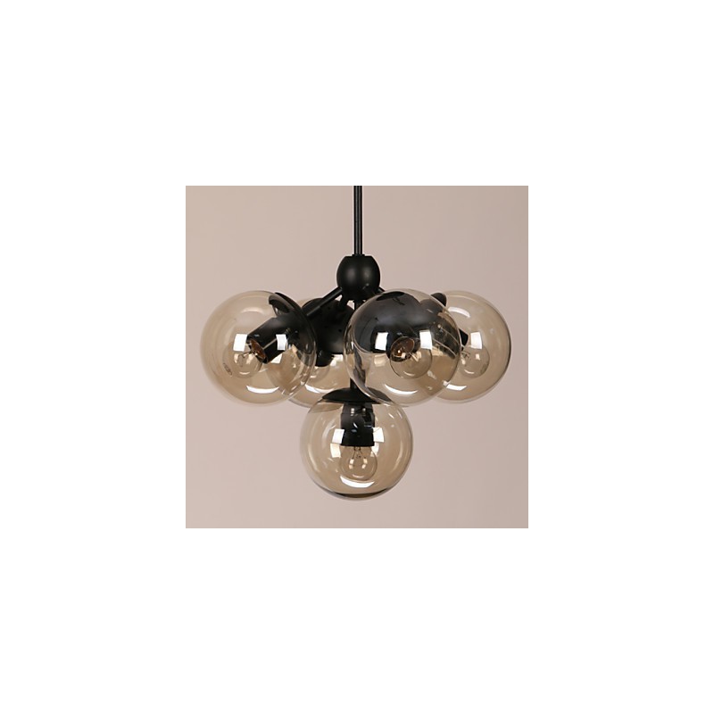 Lampadario retrò 5 luci in metallo nero con sfere in vetro per esterno e garage