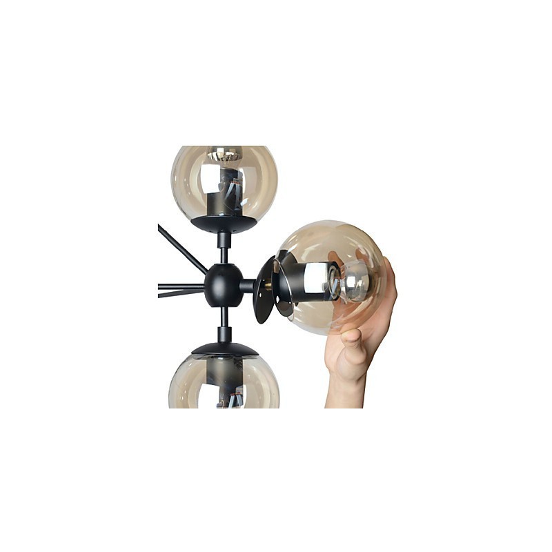 Lampadario retrò 5 luci in metallo nero con sfere in vetro per esterno e garage