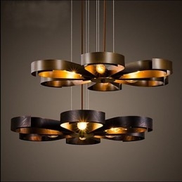 Lampada a sospensione industriale country in ferro 6 luci E26/E27 giallo nero