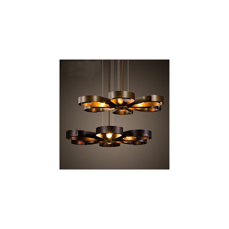 Lampada a sospensione industriale country in ferro 6 luci E26/E27 giallo nero