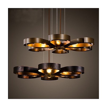 Lampada a sospensione industriale country in ferro 6 luci E26/E27 giallo nero