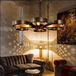 Lampada a sospensione industriale country in ferro 6 luci E26/E27 giallo nero