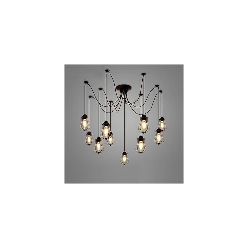 Lampadario a sospensione vintage Edison regolabile 10 luci E26/E27 in metallo