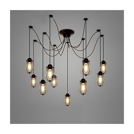 Lampadario a sospensione vintage Edison regolabile 10 luci E26/E27 in metallo