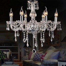 Lampadario classico in cristallo elettroplaccato, 5+ livelli, 6 lampadine E12/E14, trasparente e argento