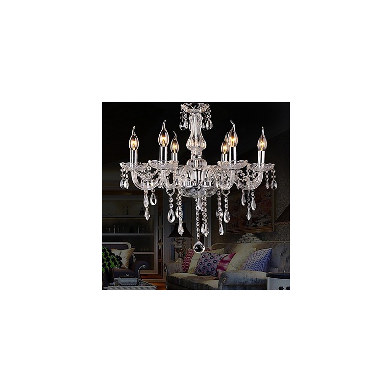 Lampadario classico in cristallo elettroplaccato, 5+ livelli, 6 lampadine E12/E14, trasparente e argento